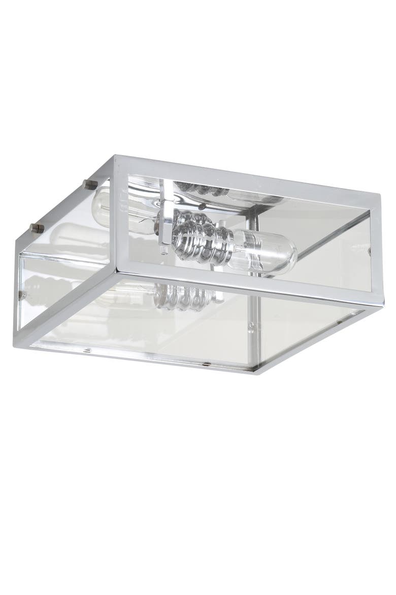 Grayson 2-Light Bohemian Farmhouse Iron/Glass LED Flush Mount, Alternate, color, Chrome / Clear