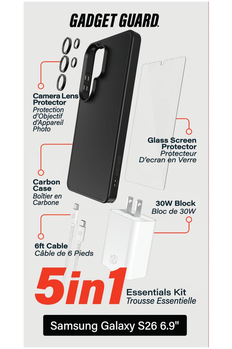 5 in 1 Bundle (includes Case /  Camera Lens Protector /  Glass Screen Protector /  30W Charging Block /  1.8m Cable) for Samsung Galaxy S26 Ultra, Alternate, color, Black
