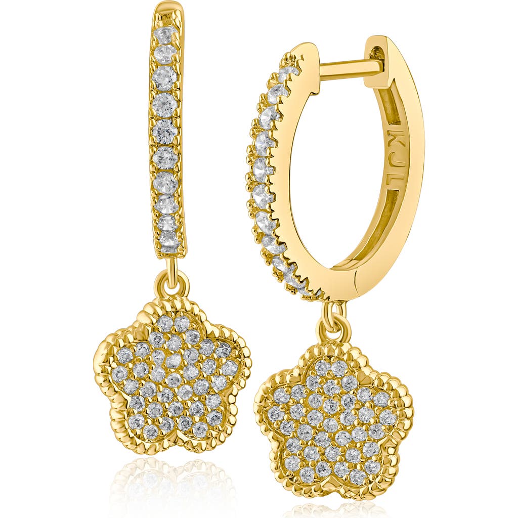 Cz By Kenneth Jay Lane Pavé Cubic Zirconia Clover Drop Huggie Hoop Earrings In Clear/gold