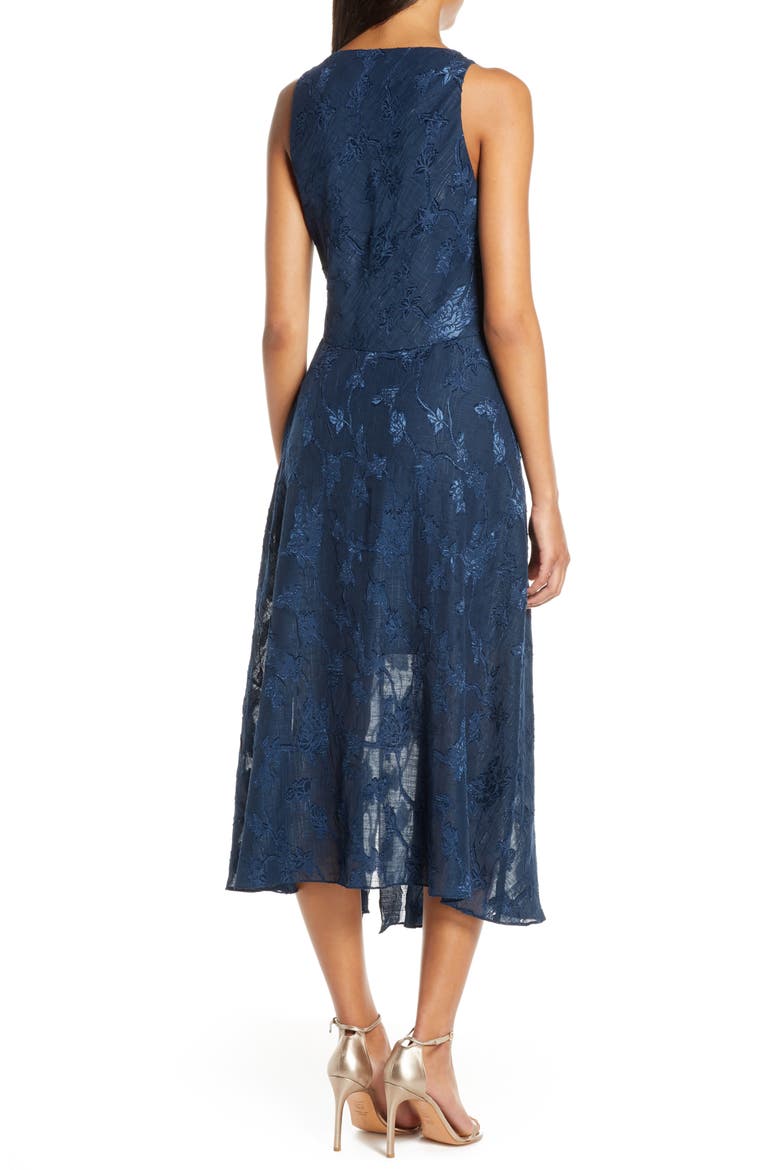 Cowl Neck Jacquard Midi Dress, Alternate, color, NAVY
