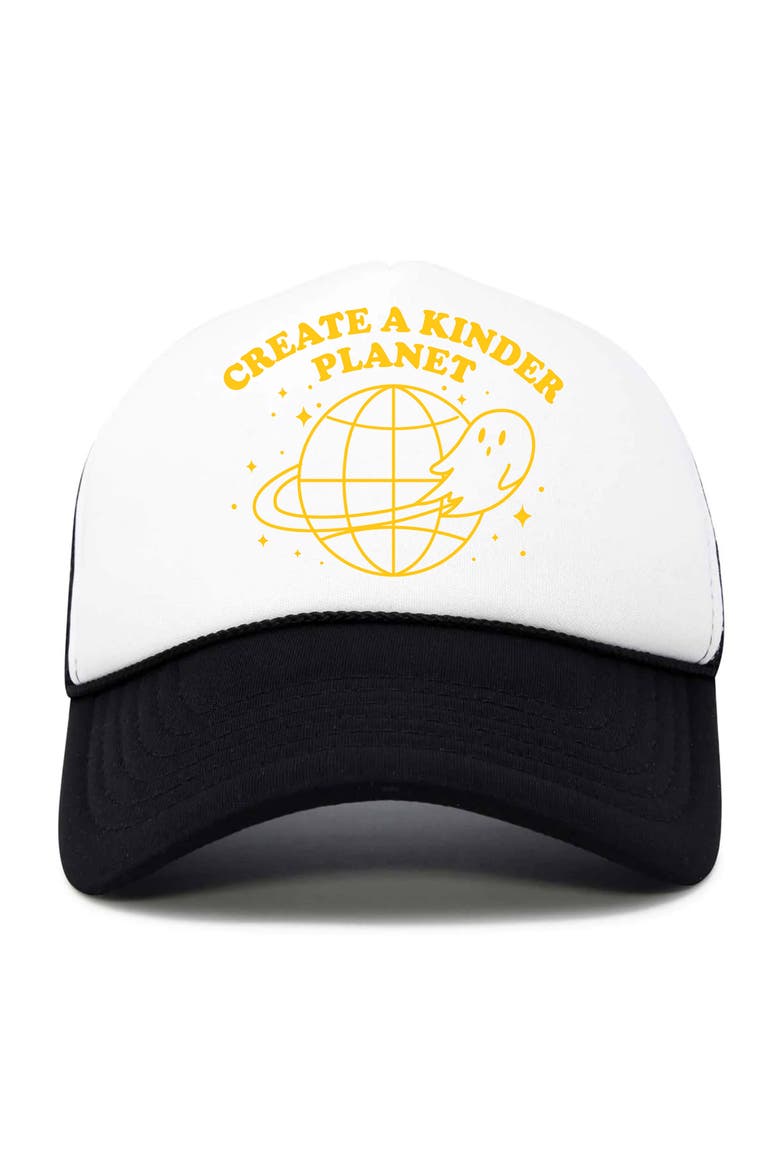 Kinder Planet Snapback Trucker Hat, Main, color, Black White