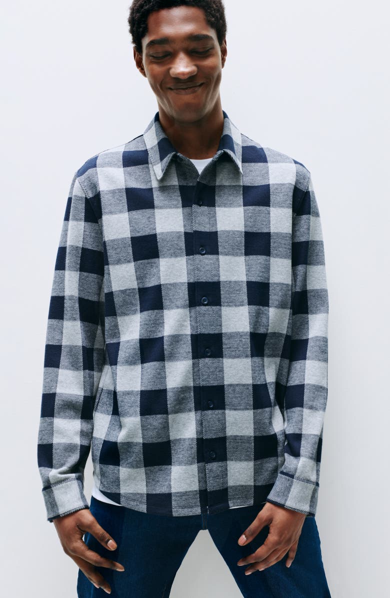 Vince Plaid Knit Button-Up Shirt Jacket, Alternate, color, Coastal/ Heather Grey