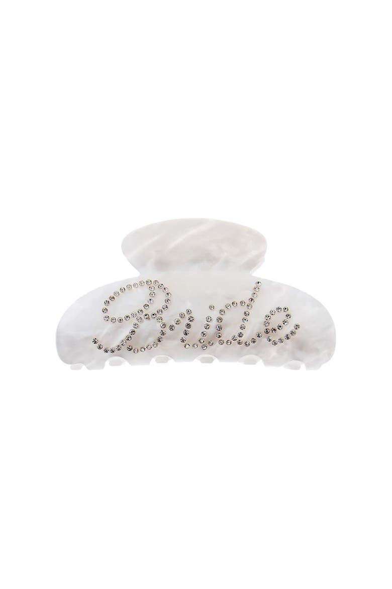 White Rhinstone 'Bride' Claw Clip, Main, color, Pearl White