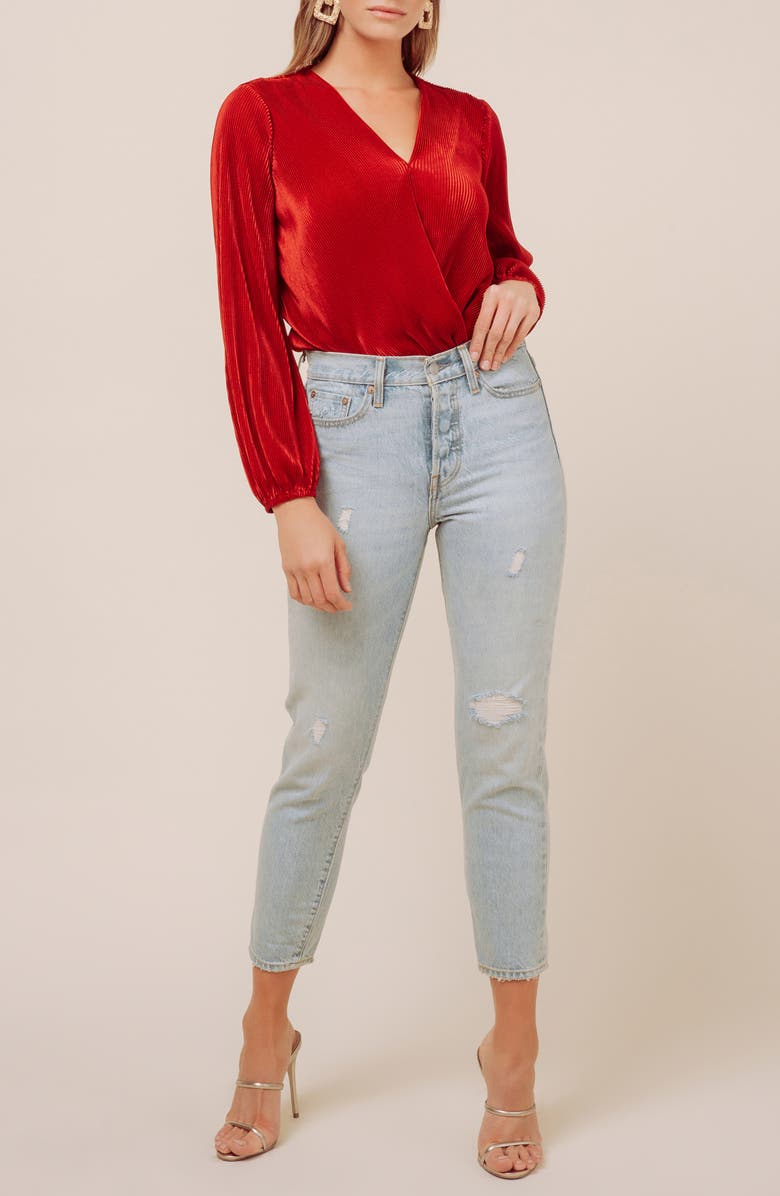 ASTR the Label ASTR Micropleat Plunge Neck Bodysuit, Alternate, color, 