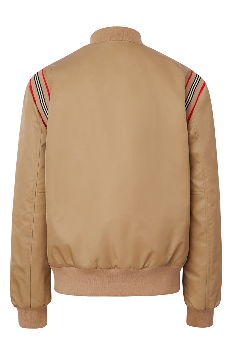 Burberry Harwell Icon Stripe Leather Trim Twill Bomber Jacket, Alternate, color, 