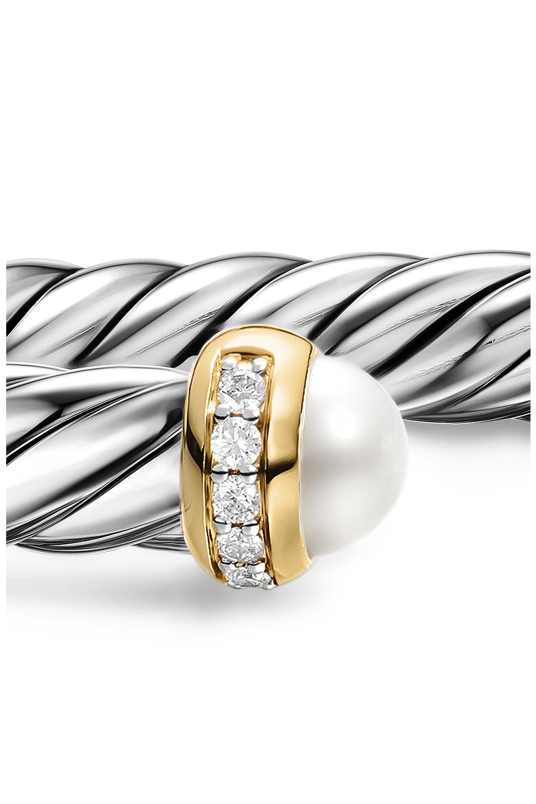 Cable Flex Bracelet in Sterling Silver with 14K Yellow Gold, Pearls & Diamonds, 6mm, Alternate, color, SILVER PAVE