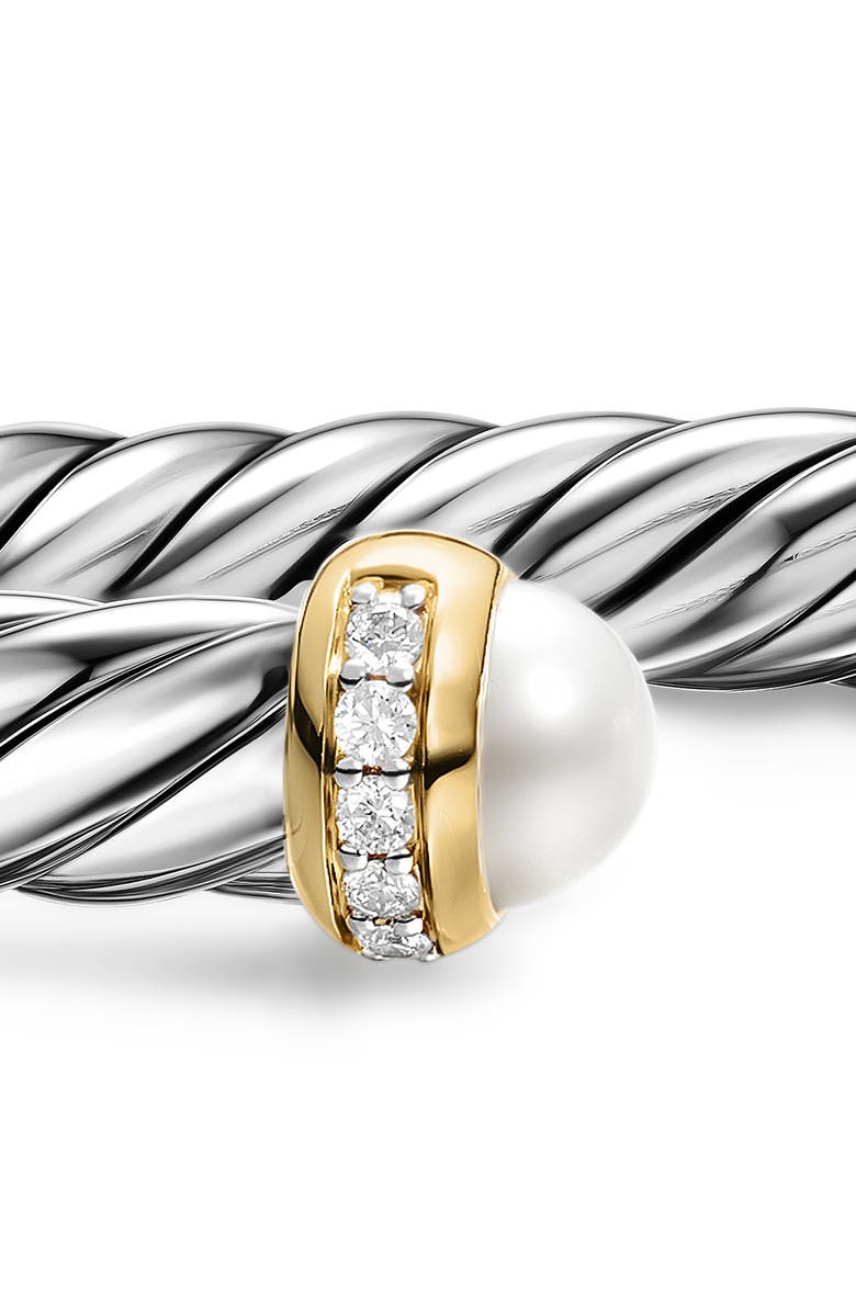 David Yurman Cable Flex Bracelet in Sterling Silver with 14K Yellow Gold, Pearls & Diamonds, 6mm, Alternate, color, Silver Pave
