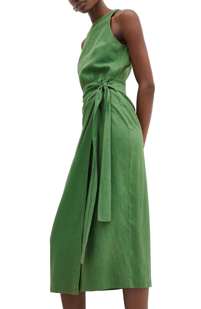 MANGO Faux Wrap Linen Blend Midi Dress | Nordstrom MANGO Faux Wrap Linen Blend Midi Dress | Nordstrom