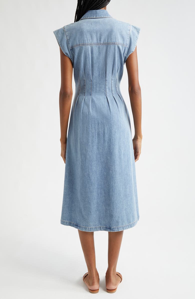 Veronica Beard Ruben Pintuck Waist Sleeveless Denim Dress, Alternate, color, Pebble Stone