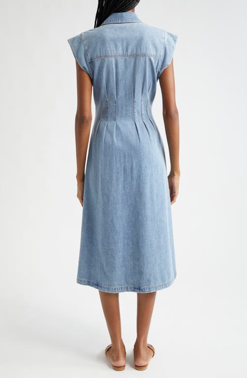 VERONICA BEARD VERONICA BEARD RUBEN PINTUCK WAIST SLEEVELESS DENIM DRESS