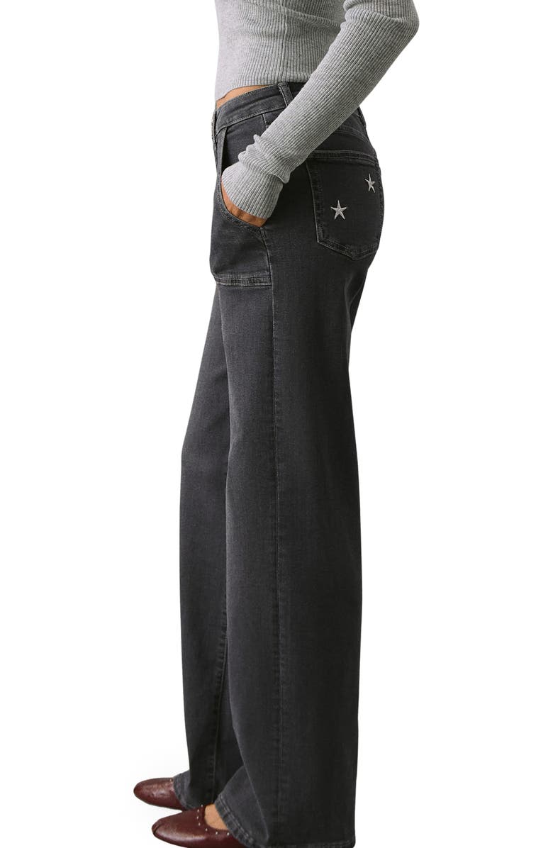 MANGO TEEN Star Embroidered Straight Leg Jeans, Alternate, color, Black Denim