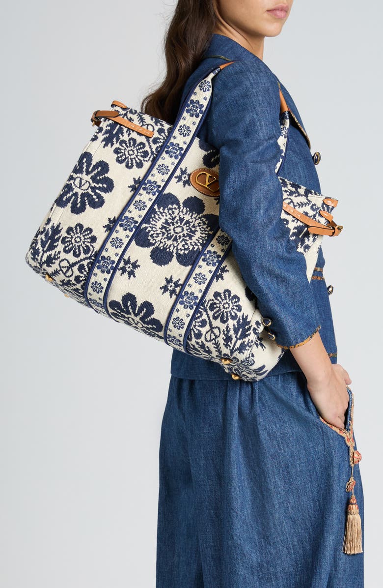 Valentino Garavani Large Antibes Logo Jacquard Canvas Tote, Alternate, color,