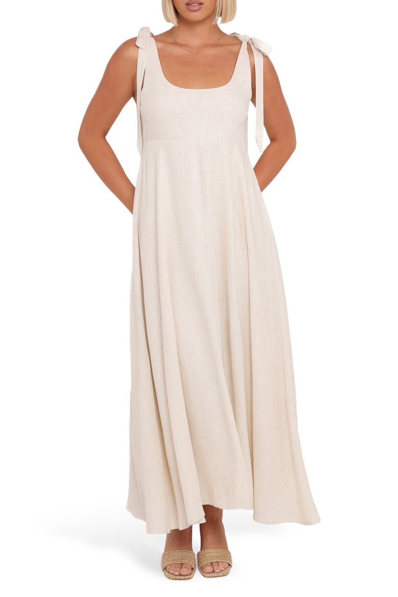 Valara Tie Shoulder Maxi Dress, Main, color, OATMEAL