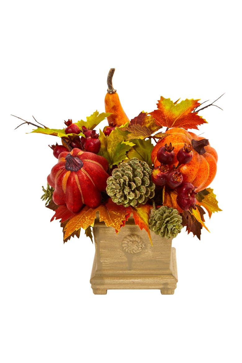 Pumpkin, Gourd, Berry and Maple Leaf Artificial Arrangement, Main, color, Orange
