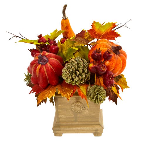 Pumpkin, Gourd, Berry and Maple Leaf Artificial Arrangement