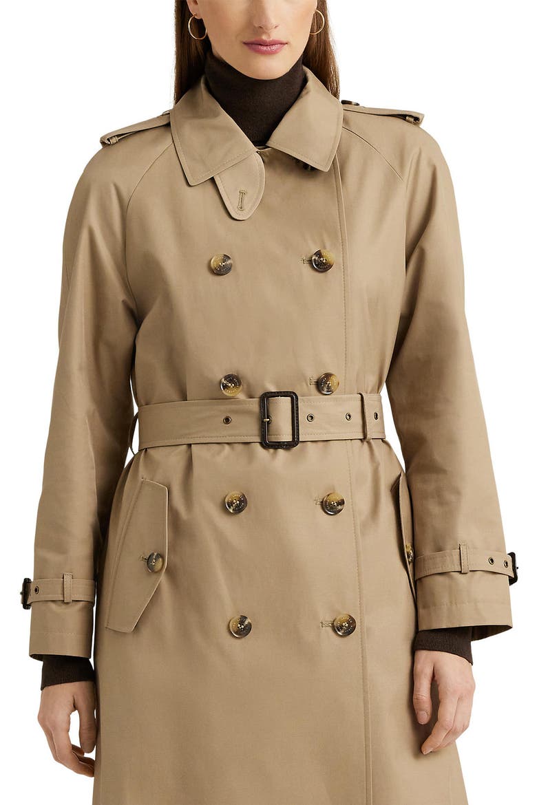 Belted Cotton Blend Gabardine Trench Coat, Alternate, color, SAND