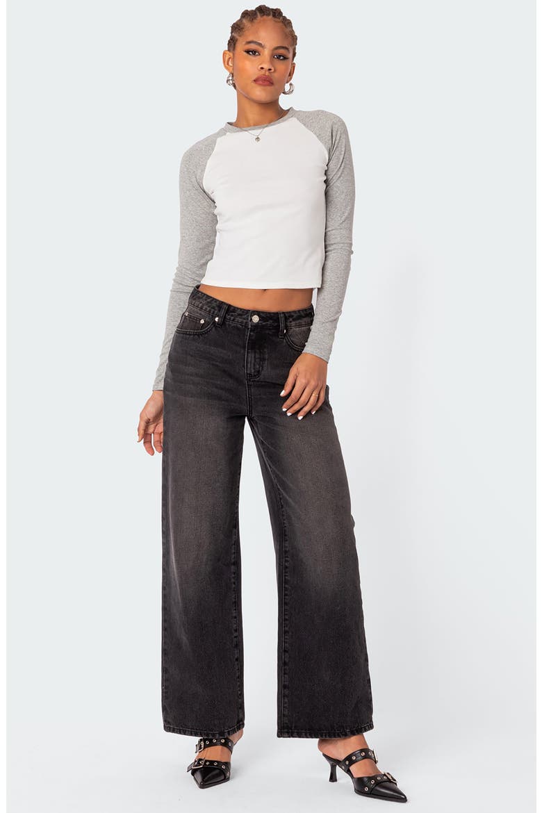Raya Long Sleeve Crop Cotton Baseball T-Shirt, Alternate, color, WHITE/GREY