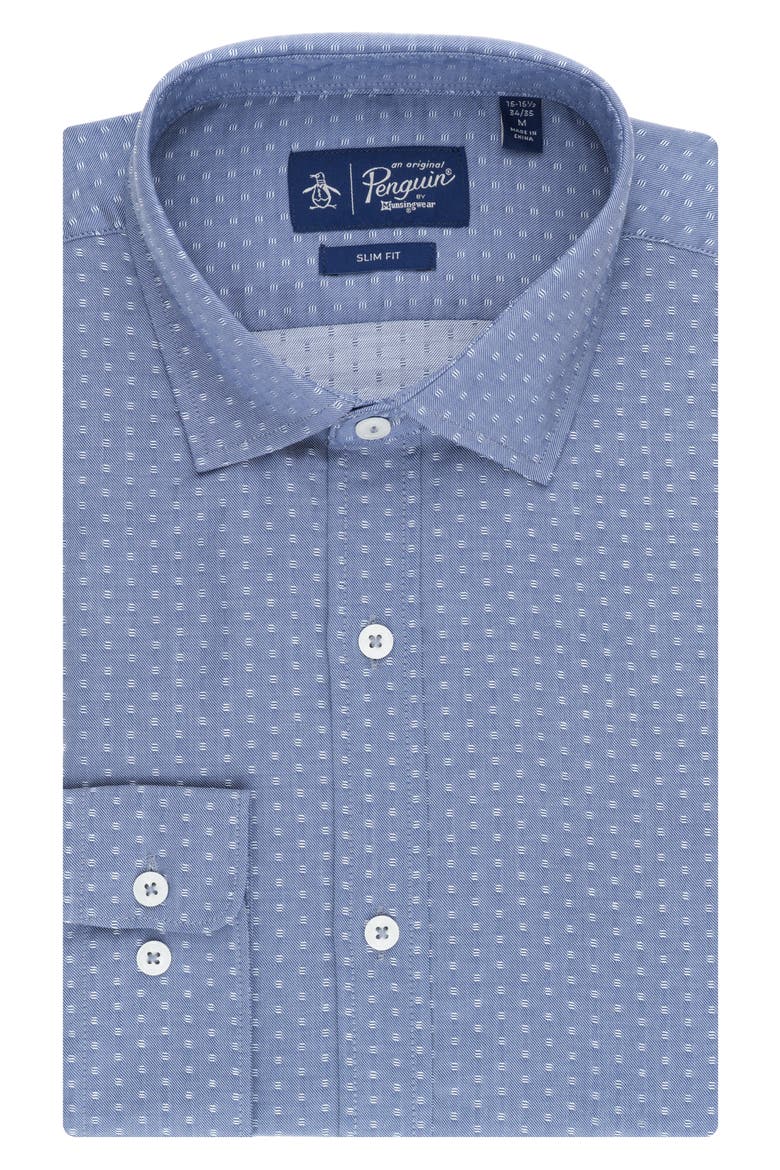 Slim Fit Dobby Chambray Dress Shirt, Main, color, INDIGO