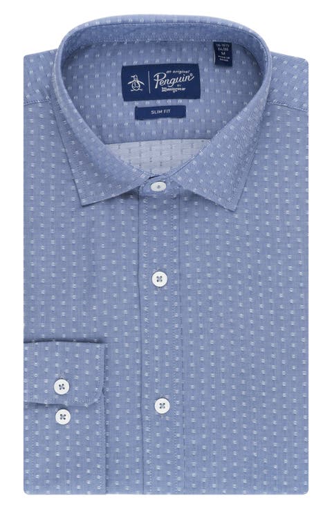 Slim Fit Dobby Chambray Dress Shirt (Regular & Tall)