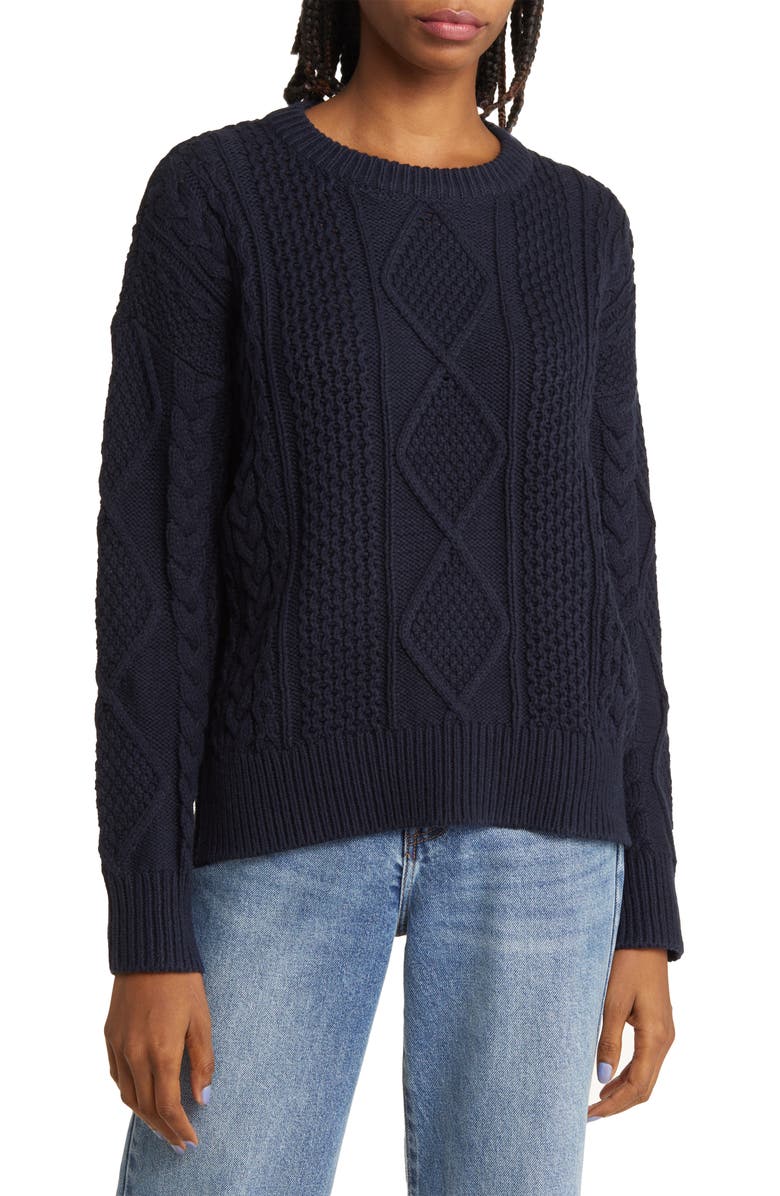 Madewell Cable Stitch Crewneck Sweater, Main, color, 