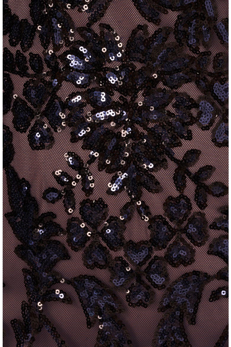 Beaded Back Slit Gown, Alternate, color, NAVY/ ROSEGOLD