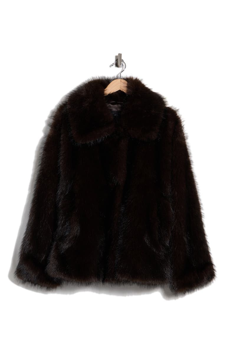 Tipped Faux Fur Jacket, Alternate, color, DARK BROWN