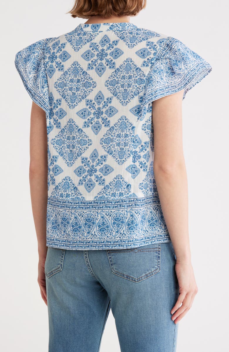 Lucky Brand Ruffle Sleeve Cotton Top, Alternate, color, Blue Combo