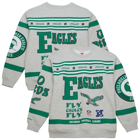 Men's Mitchell & Ness  Heather Gray Philadelphia Eagles All Over Print Vintage Fleece Crewneck Sweatshirt