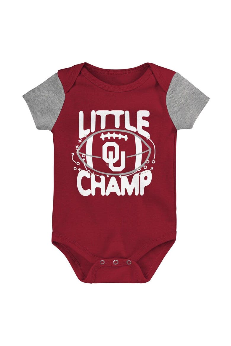Newborn & Infant Crimson/Heather Gray Oklahoma Sooners Little Champ Bodysuit Bib & Booties Set, Alternate, color, Crimson