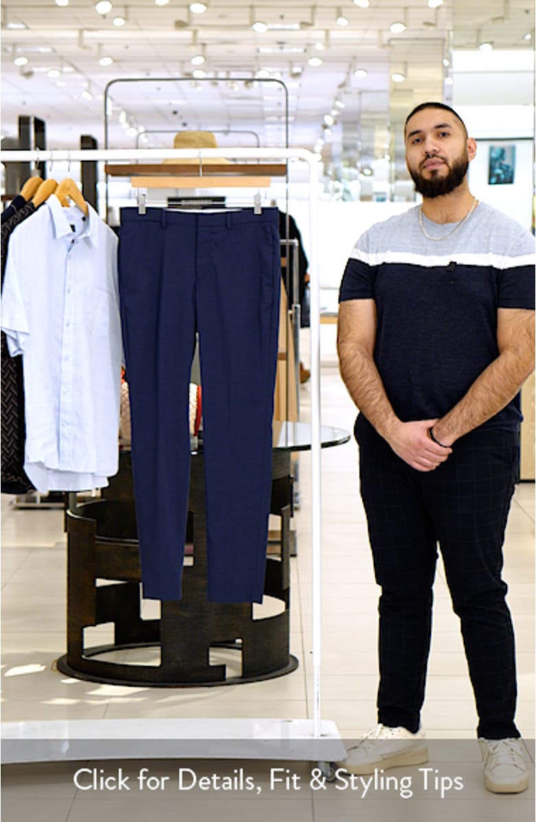 Superslim Fit Dark Blue Flat Front Stretch Dress Pants, sales video thumbnail