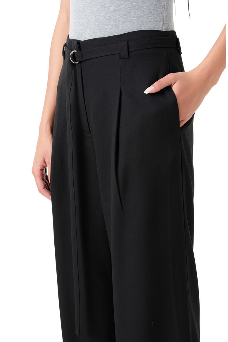 Pleated Belted Stretch Wide Leg Pants, Alternate, color, BLACK