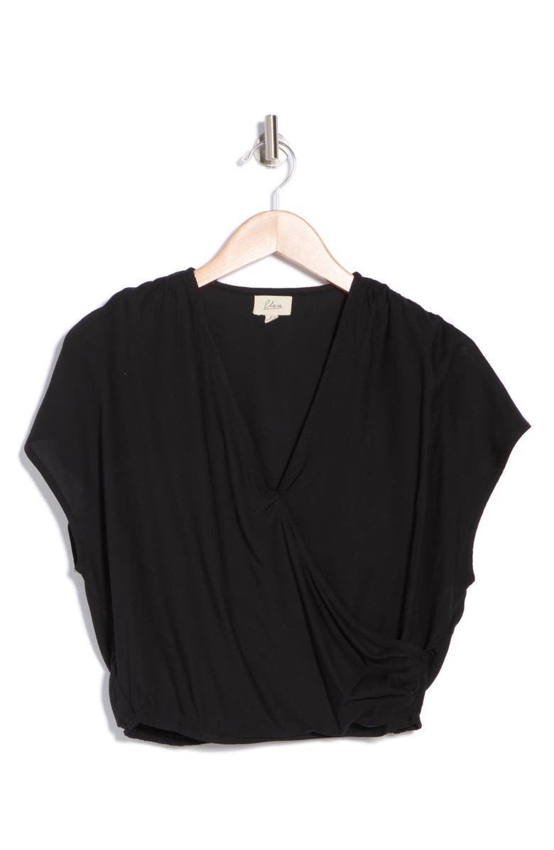 Elan Short Sleeve Faux Wrap Cover-Up Crop Top, Alternate, color, Black