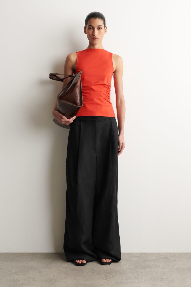 Ruched-waist Cotton-jersey Tank Top, Alternate, color, ORANGE