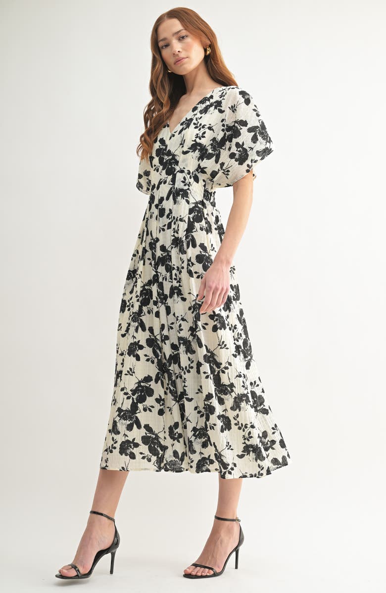 Mila Mae Dolman Sleeve Cinched Waist A-Line Dress, Alternate, color, Ivory Black