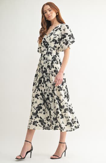 Dolman Sleeve Cinched Waist A-Line Dress