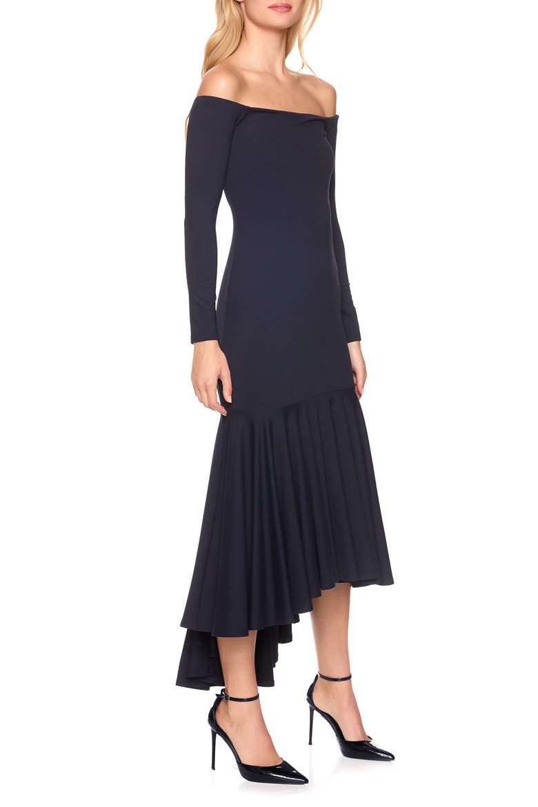 Off the Shoulder Long Sleeve High-Low Dress, Alternate, color, MIDNIGHT