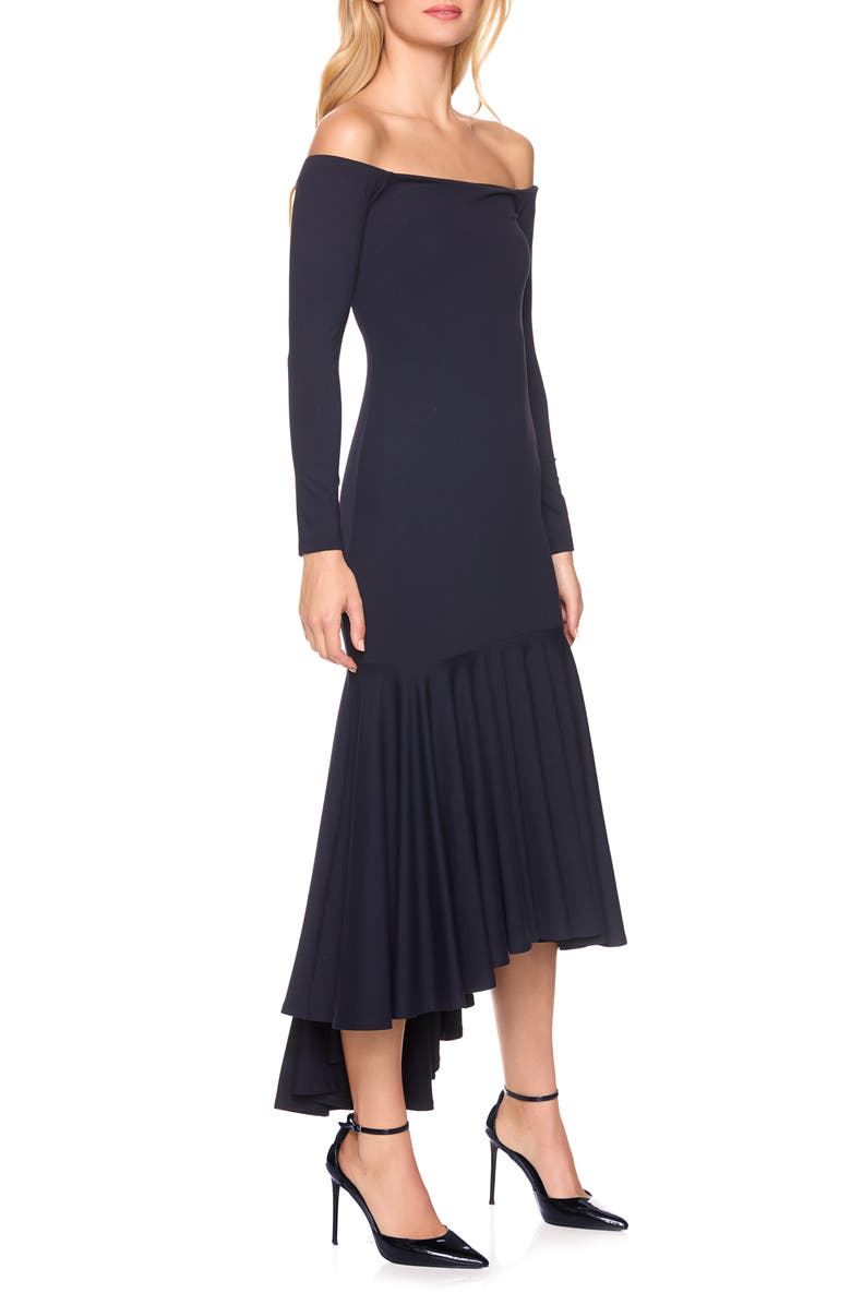 Susana Monaco Off the Shoulder Long Sleeve High-Low Dress, Alternate, color, Midnight