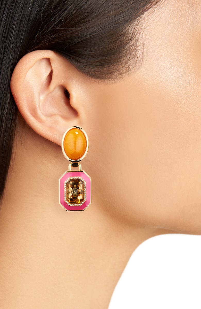 Kurt Geiger London Eagle's Head Faux Stone & Enamel Drop Earrings, Alternate, color, Yellow