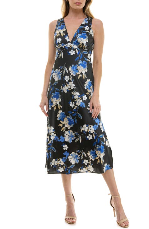 Floral V-Neck Sleeveless Midi Dress