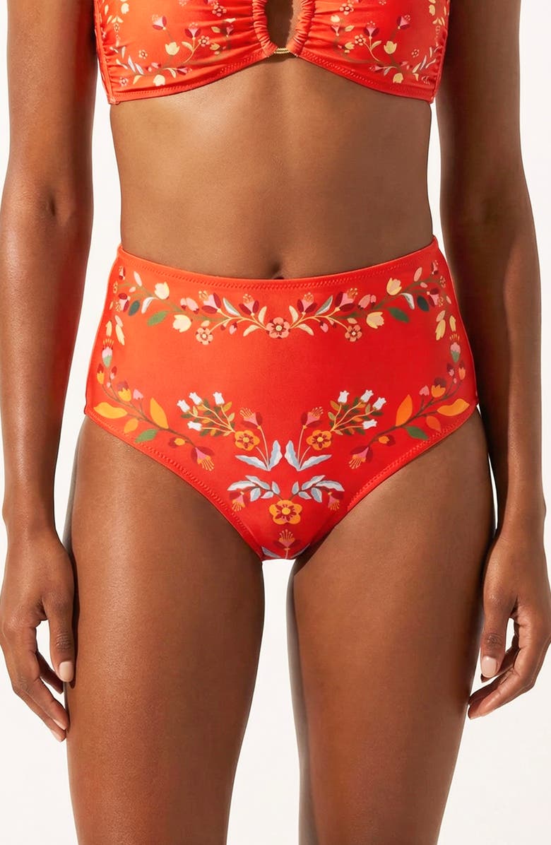 Jessie Zhao New York Scarlet Bloom Reversible Bikini Bottom, Main, color, Red