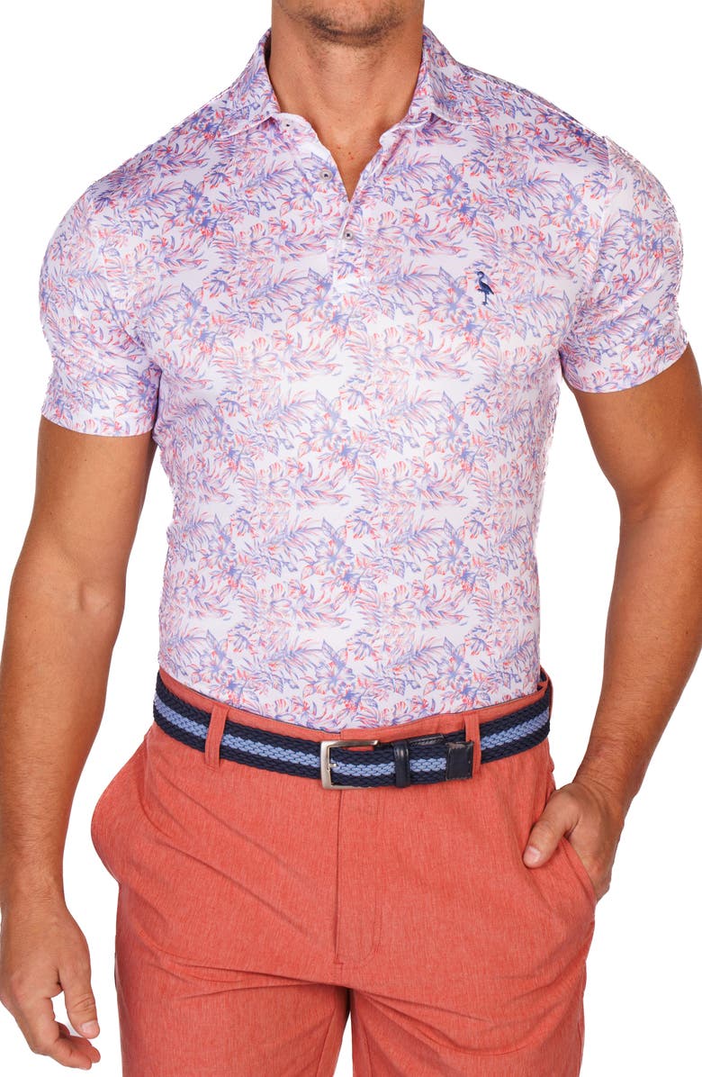 TailorByrd Multicolor Hibiscus Performance Golf Polo, Alternate, color, Purple Multi