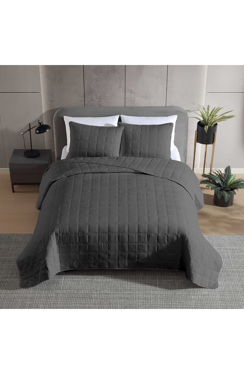 Kenneth Cole Reaction Stonewashed Solid Microfiber Quilt & Sham Set, Alternate, color, Dark Grey