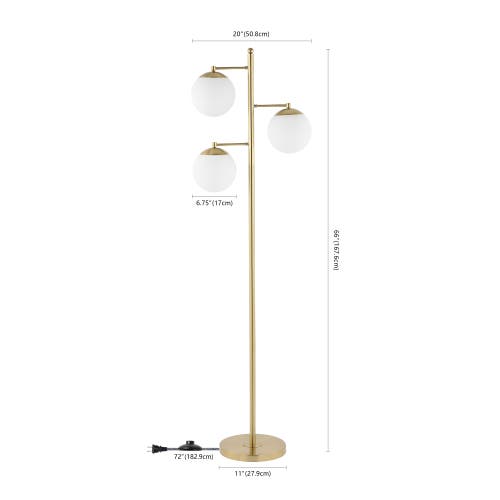 Jonathan Y Ellie 66" 3-light Modern Vintage Iron Led Floor Lamp, Brass Gold/white In Brass Gold