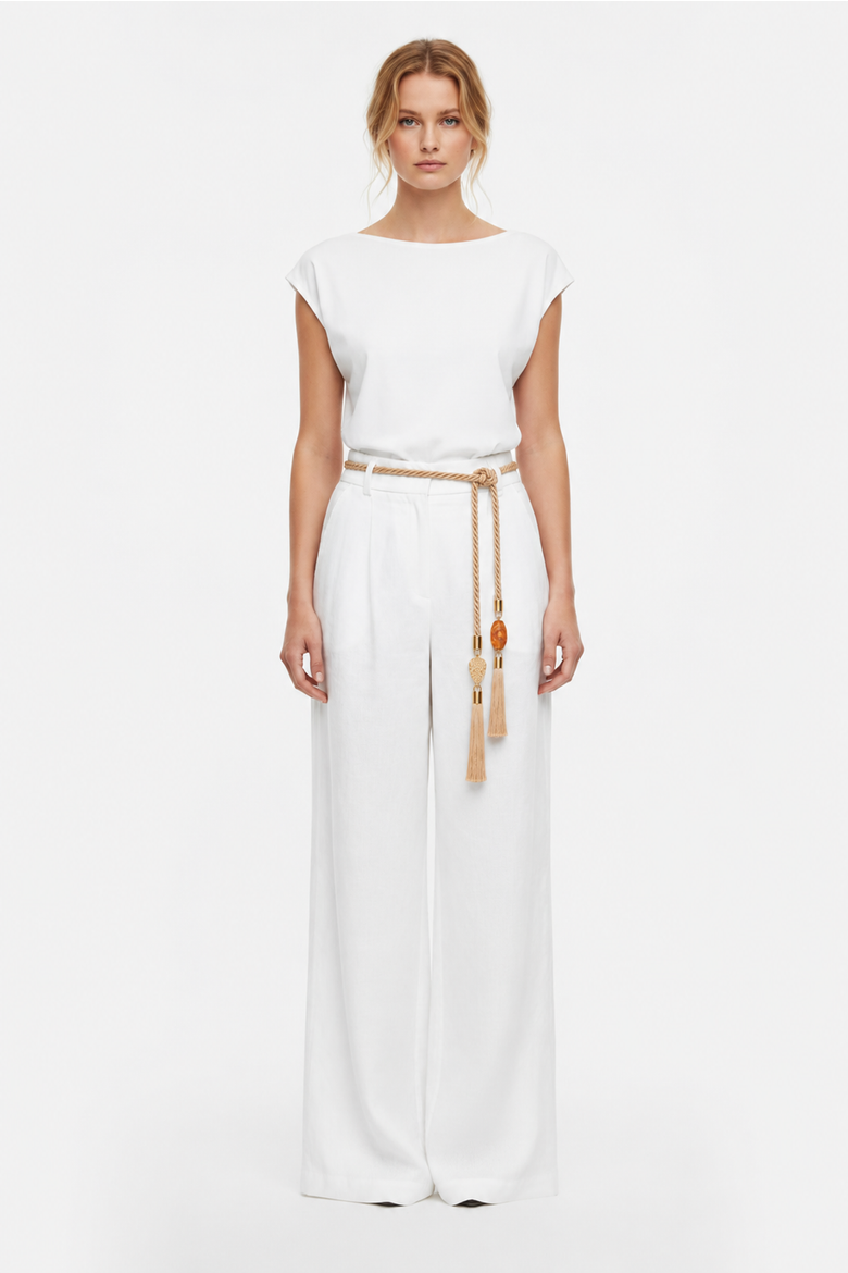 Silk Tassel Belt with jade, Alternate, color, Beige