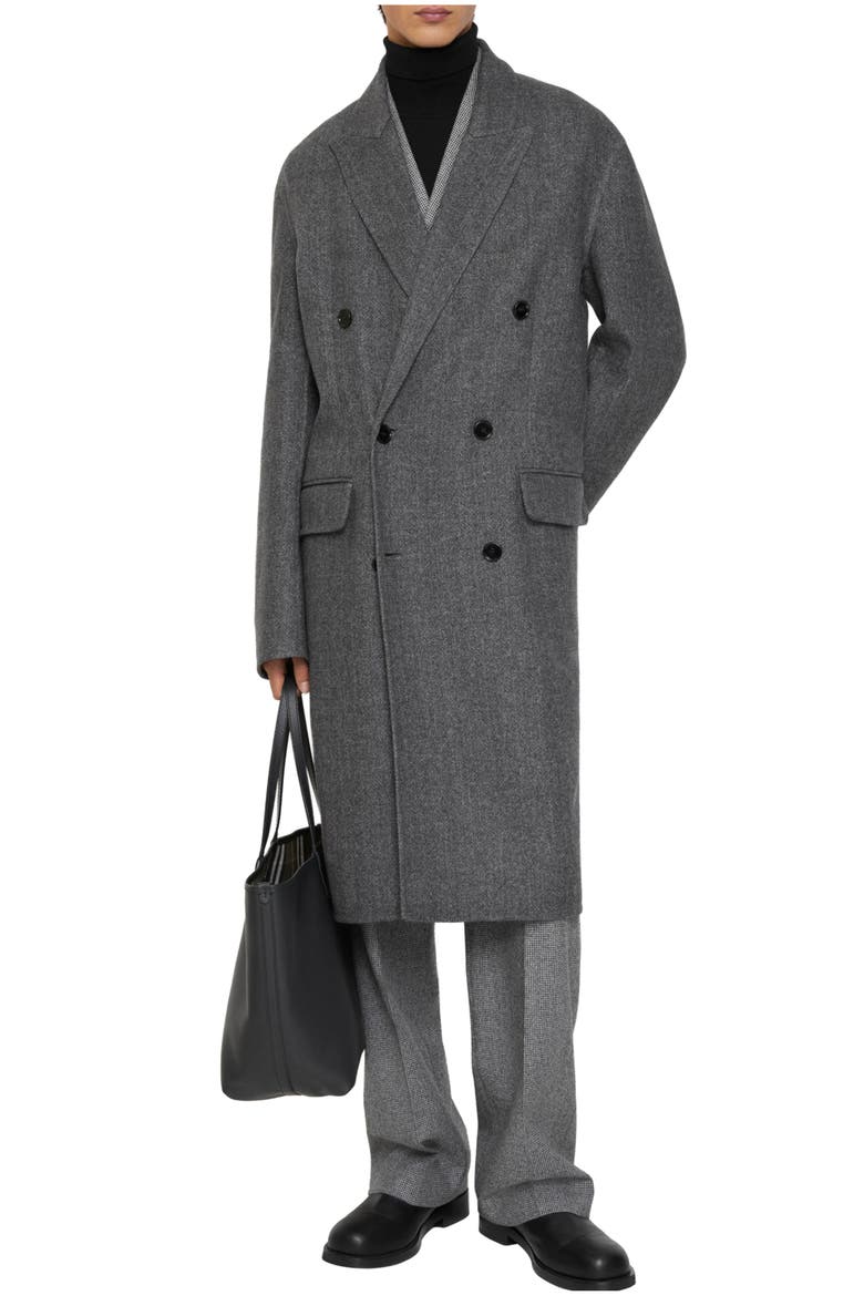 Herringbone Wool Tailored Coat, Main, color, Lead grey melange