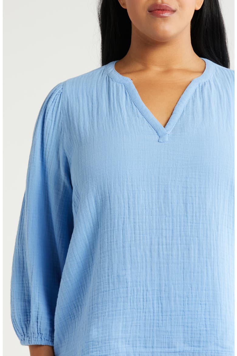 Long Sleeve Cotton Gauze Popover Top, Alternate, color, BLUE CORNFLOWER