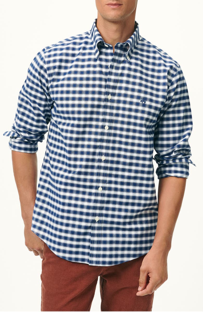 Brooks Brothers Non-Iron Check Cotton Stretch Oxford Cloth Button-Down Shirt, Main, color, 