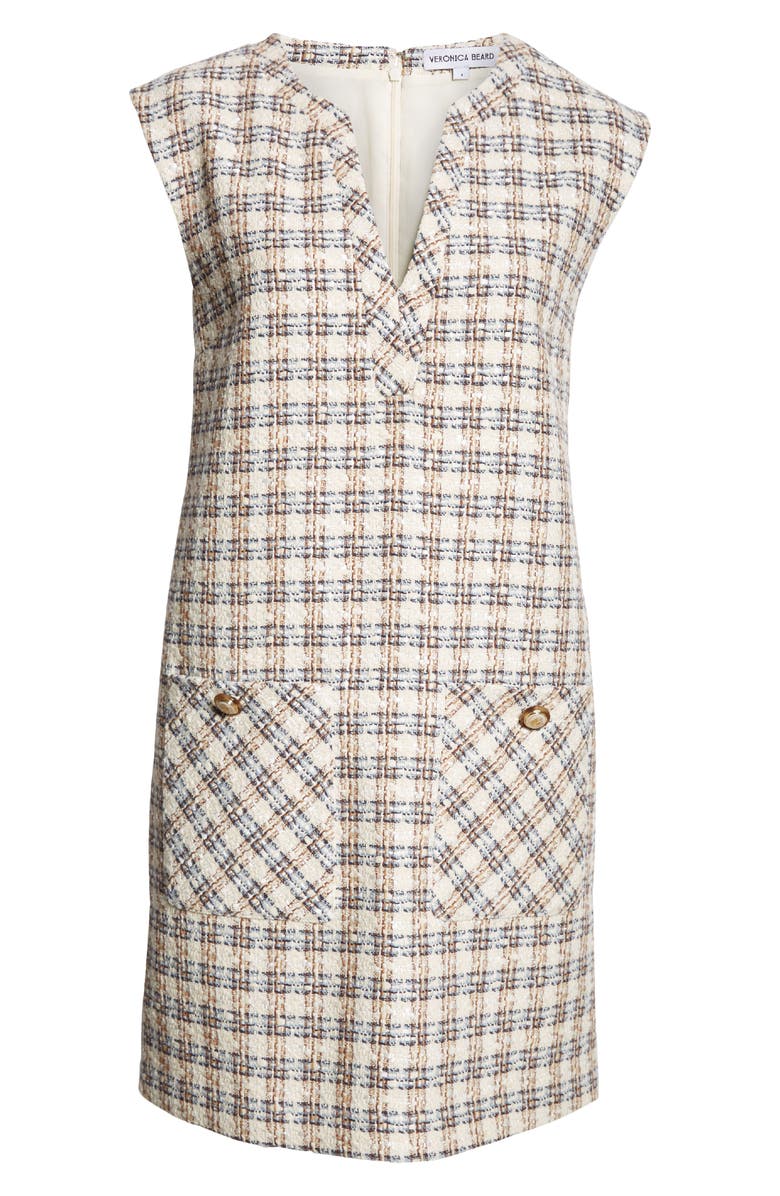 Veronica Beard Nomi Sleeveless Tweed Shift Minidress, Alternate, color, Ivory/ Camel