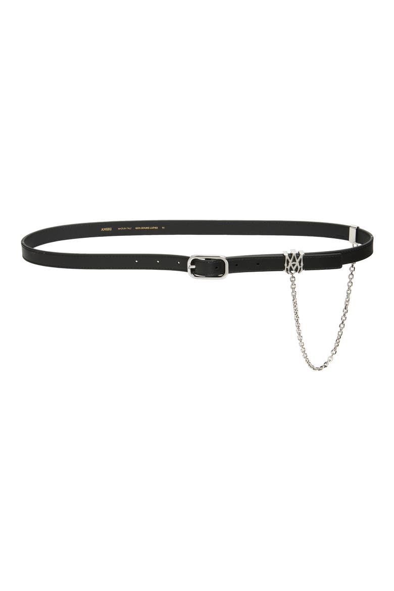 MA Chain Skinny Leather Belt, Main, color, BLACK NICKEL