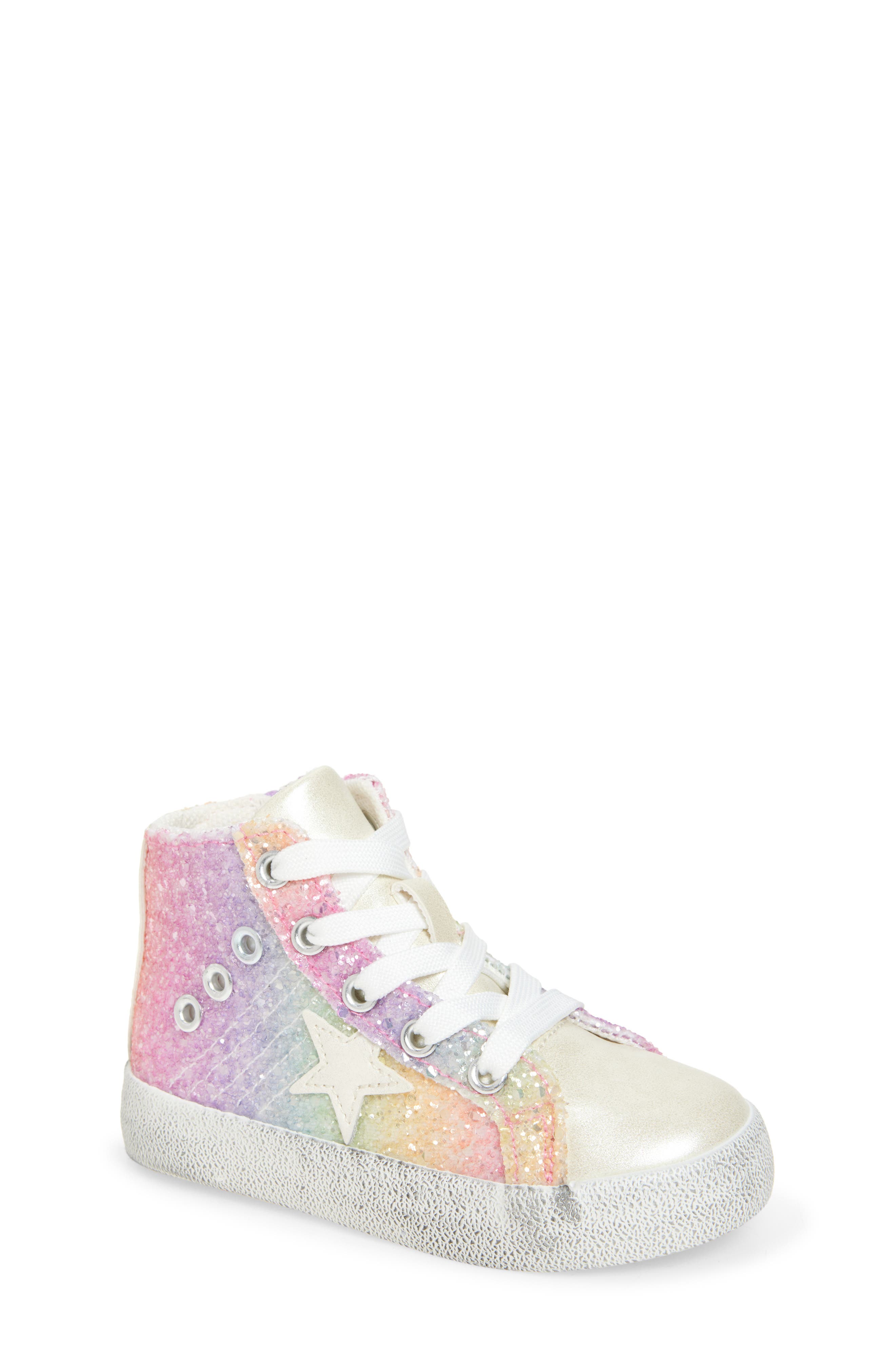 Nina Kids' Geovana Rainbow Glitter Sneaker, Main, color, Multi Glitter
